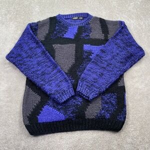 Street Scene Men's Geometric Knit Sweater Size L Purple Black Gray Abstract